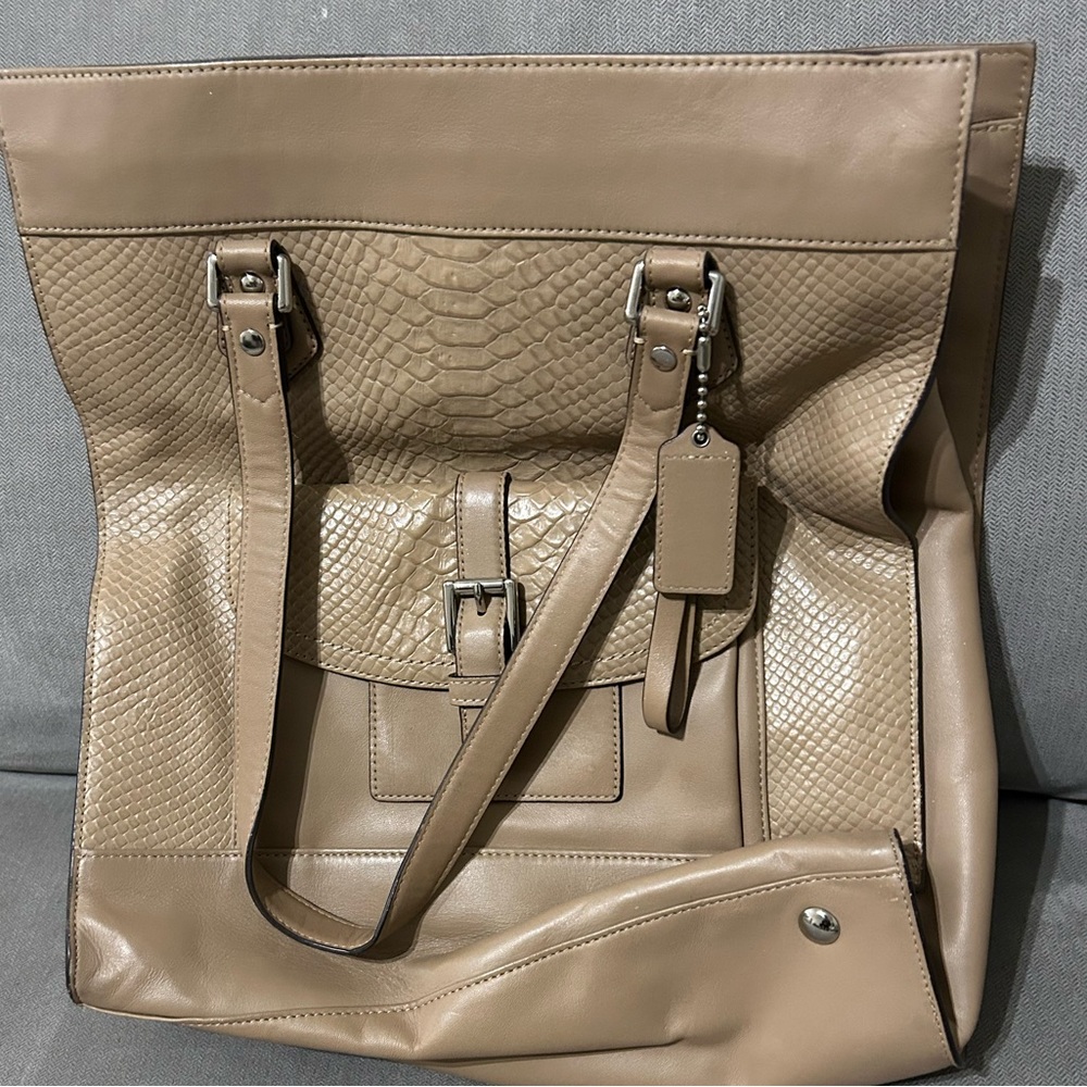 Coach Charlie Leather Python Embossed Tote In Bei… - image 2